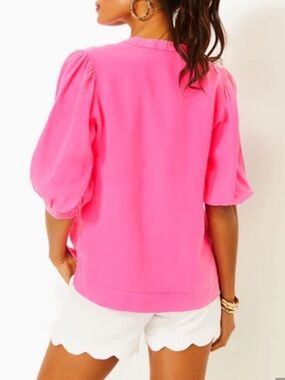 NWT Lilly Pulitzer Mialeigh Elbow Sleeve Top Roxie Pink Size 2